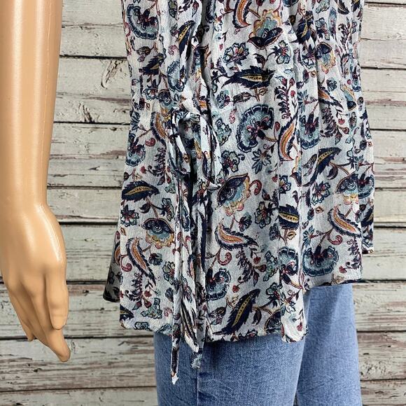Susina Nordstrom Gray Floral Lace Trim Keyhole Peasant Tank Top Shirt Large - Picture 7 of 9